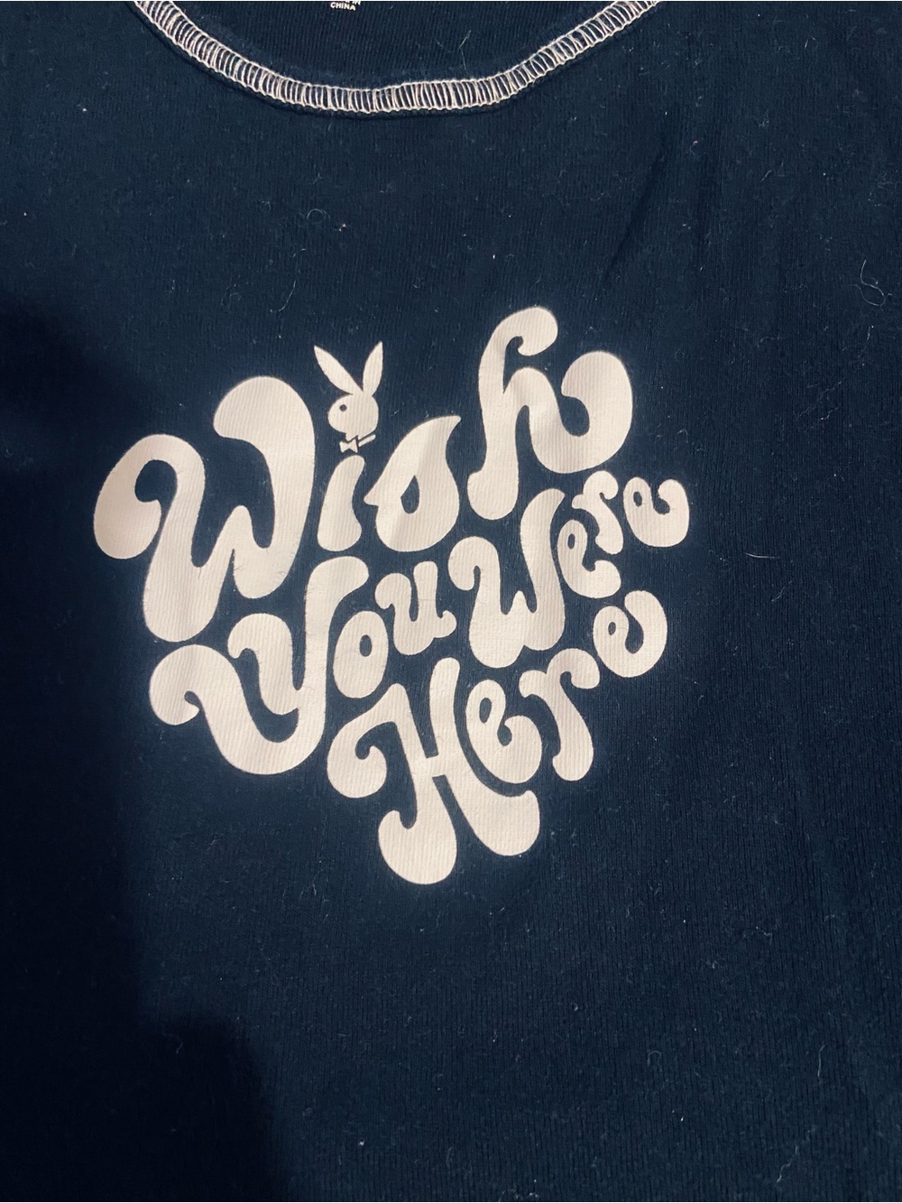 PLAYBOY Graphic "Wish You Were Here" Heart Script Tee